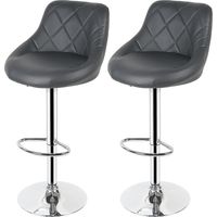 Tabouret de bar 2 , chaise de cuisine moderne, avec dossier repose-pieds sans accoudoirs en similicuir chromé design pivotant réglable en hauteur, gris