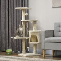 Gratteur pour chats Hauteur 116 cm Arbre pour chats Tour d‘escalade avec poteaux Gratteurs de sisal Grotte Plateformes et jouets suspendus amusants Beige