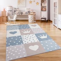 Paco Home Tapis Chambre Enfant Bebe Fille Garcon Antidérapant Arc-en-ciel Coeur Pois Beige, 200x280 cm