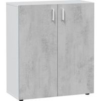Armario multiusos bajo 2 puertas mueble auxiliar color blanco Artik y gris cemento 92x80x37 cm