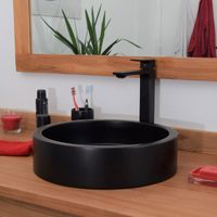 Vasque à poser en terrazzo effet béton noir – Diamètre 40 cm – Hauteur 10 cm – Pour espaces contemporains – Ocean Line