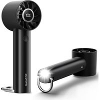 Gaiatop ventilateur à main turbo avec lampe torche et base à clip, mini ventilo portable, ventilateur de voyage rechargeable pour maison, bureau, extérieur et, cadeau pour femmes et hommes, Noir pur