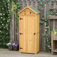 Outsunny Armoire de jardin extérieur abri de jardin en bois abri pour outils 3 étagères 2 Portes loquets Toit Pente bitumé rangement et stockage extérieurs pour terrasse 77 x 54 x 179 cm jaune
