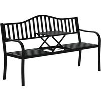2-Sitzer Gartenbank robust Parkbank mit ausziehbarem Tisch Sitzbank Bank 240kg belastbar Terrassenbank mit Rücken- & Armlehnen Gartenmöbel für Terrasse, Garten 150 x 58,5 x 90 cm Schwarz