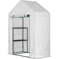 Serra da Giardino in PE e Acciaio per Esterni con 2 Scaffali e Porta Avvolgibile, 143x73x195 cm, Bianco