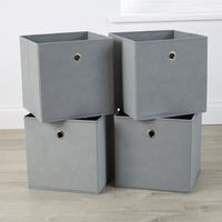 Grey Foldable Canvas Storage Folding Box Fabric Cube Cloth Bag 4 Piece Set