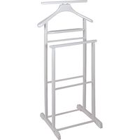 Pegane – Valet de chambre en bois massif blanc – Dimensions L47 x P36 x H102 cm – Double structure pour vêtements sans froisser
