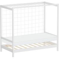 ML-Design Letto per Bambini 80x160 cm a Forma di Porta da Calcio e Pallamano con Materasso, Letto Singolo in Legno di Pino Bianco, Rete a Doghe e Rete da Gioco, Letto Sportivo per Cameretta Ragazzi