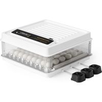 Wiltec Incubadora automática para 64 huevos 110 W con giro automático, control de temperatura y humedad, lámpara ovoscopio y conexión a energía de emergencia, ideal para gallinas, patos y codornices