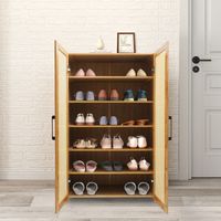 Schuhschrank Rattan mit 2 Türen 7 Ebenen Schuhregal Schuhkommode Schuhständer