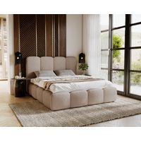 Emporius Lit coffre 180x200 cm Merkad Bouclé, lit rembourré avec rangement, sommier - tissu bouclé, Marron
