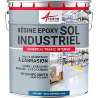 Peinture sol, résine epoxy, revêtement sol industriel et sol béton, usine, parking : Revepoxy trafic intensif - 25 kg (jusqu'à 50 m² en 2 couches) Bleu signalisation - RAL 5017 - ARCANE INDUSTRIES