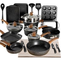 Kitchen Academy Bakeware and Cookware Set, 30 Piece Non-Stick Pots and Pans Set, Induction Pan Set, Granite Non-Stick Saucepan Set Black