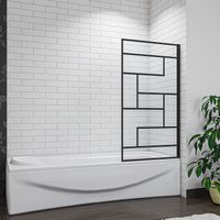Biubiubath 800x1300mm Black Fixed Bath Screen Abstract Grid Clear Tempered Glass