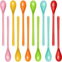 12 Cuillère,Plastique rigide,Réutilisable,18.5cm,6 Couleurs,Long manche,Yaourt,Glace,Cocktail