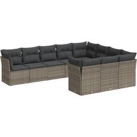 Salon de jardin avec coussins 10 pcs Mobilier de jardin gris résine tressée