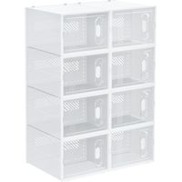 Range-chaussures 8 pièces empilables pour chaussures pointure 46, portes magnétiques, plastique 28x36x21 cm