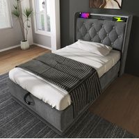 Bett Einzelbett Stauraum 90x200 Leinen Grau OKMYHOME