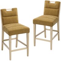 CHAIRUS Bar Stools Set of 2 Chenille Retro Rustic Counter Chairs in Wood Frmae for Kitchen Home Pub Restaurant, Yellow