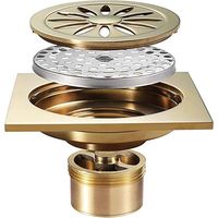 10cm (4 inch) square champagne-colored brass shower drain with removable grate
