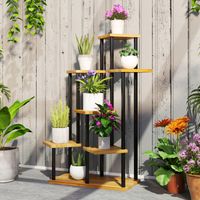 Support à plantes à 7 niveaux pour intérieur et extérieur. étagère plante en acier et bois. bois naturel