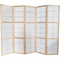 Pegane – Paravent japonais en bois naturel 5 pans – Hauteur 175 cm – Longueur 220 cm – Charnières modulables pour agencement flexible