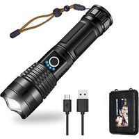 Lampe de poche LED 10000 lumens, 5000mAh USB rechargeable 26650 batterie incluse, 5 modes d'éclairage, zoomable, longue durée de travail torche tactique pour le camping, la randonnée, la chasse, l'urg