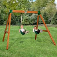 Backyard Discovery Durango Cedar Wood A-Frame Swing Set with Two Belt Swings and Pinch-Free Ropes