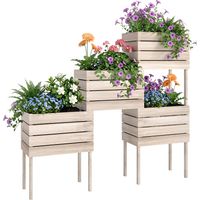 Outsunny – Jardinières sur pieds modulables en bois sapin naturel – Lot de 4 – Inserts irrigation – Dimensions 50x30x60cm – Pour potager sur balcon