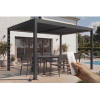 Bioklimatische Pergola 4x3 m freistehend motorisiert mit LED AGOSTA Höhe 250 cm – Aluminium grau