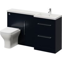 Napoli 390 Deep Blue 1500mm 2 Drawer Vanity Unit Toilet Suite with Right Hand Square Lucia Basin - 1500mm - Chrome 320mm HandleWith Kingston Toilet Pan and Seat