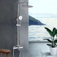 Duschsystem, Badarmaturen aus Messing mit Handbrause & Thermostatventil, Silber Bad Dusche Armaturen Set, Duschset, Duscharmatur, Wandmontage Wasserhahn, Regendusche, für Haushalt, Wohnungen, Hotels