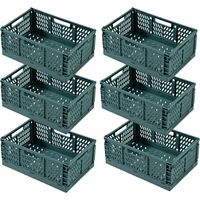 6 Caisse Pliable Plastique, Empilable Cagettes avec Poignée pour Rangement - Chambre à Coucher, Bureau, Cuisine (Vert, 43×29×17cm)