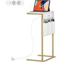 Tavolino da Salotto Effetto Marmo con Prese USB Integrate, Bianco
