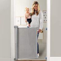 Retractable Stair Gate for Baby, Extends up to 140cm Wide, 83cm Tall, Extra Wide Baby Safety Gate, One Handed Silent Operation Baby Gate for Stairways/Hallways/Indoor/Outdoor, Grey