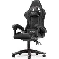 BIGZZIA – Ergonomic Gaming Chair, 90°-155° Recline – PU Leather, Removable Headrest and Lumbar Cushion – Max Load 110 kg – 360° Casters – Black