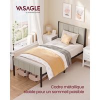 Vasagle – Lit simple en acier 90 x 190 cm – Tête de lit rembourrée – Montage rapide – Espace de rangement sous le lit – Couleur café au lait
