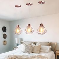 3X Lampada a Sospensione, Ø16cm Mini Diamante Plafoniera a Sospensione con E27 Attacco, Illuminazione con Gabbia per Soggiorno Sala da Pranzo Camera da Letto (Oro Rosa)