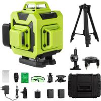 Niveau laser 4 x 360°,Autonivelant Niveau Laser Vert 4D 16 Line Ligne Laser Verte Horizontal et Verticale avec Télécommande Intégrée (With tripod)