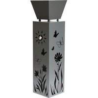 Colonne de terrasse pour plantes d'extérieur avec motif floral, pot de fleurs, colonne décorative de jardin, acier gris, H 82 cm