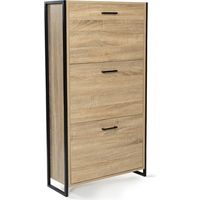 Meuble à chaussures en bois et métal pour 18 paires de chaussures - Meuble à chaussures style industriel, meuble de couloir 3 tiroirs avec 6 compartiments