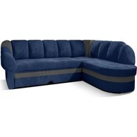 Divano angolare destro convertibile BENANA 250 cm blu scuro e grigio con contenitore