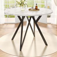 Table ronde (100×100×76 cm), table de salle à manger, table basse ronde pour 4 personnes, idéale pour la salle à manger ou le salon, pieds de table élégants en métal, plateau en MDF effet marbre, noir