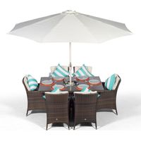 Savannah Rectangle 6 Seat Rattan Dining Set Ice Bucket Drinks Cooler - Brown