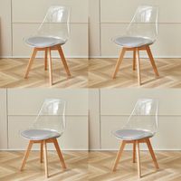 Wokaka Lot de 4 chaises transparentes, chaises de salle à manger coussin en PU design scandinave(girs)