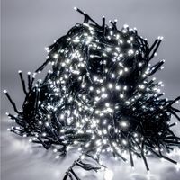 Guirlande cluster LUCCIKA Home 13,5 m Chaine de 1512 lumie'res LED de Noel 3 mm Blanc Glace 31V avec 4 effets lumineux + me'moire de lumie're fixe et te'le'commande cable vert IP44 pour usage intern