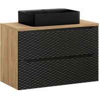 Ensemble de salle de bain YOKA noir : meuble sous vasque à tiroirs 90cm + plan pour vasque + vasque à poser noire