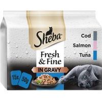 Sheba Fresh & Fine Wet Cat Food Pouches Fish in Gravy 15 x 5 - 748293