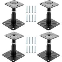 4 x Post Brackets, Height Adjustable, 100 - 150 mm, Galvanised Steel, Black, 75 x 95 mm, Adjustable for Concrete Seal, for Fences, Sheds, Carports, Pergolas