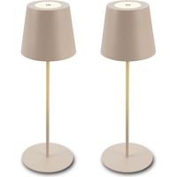 2er Set Briloner Tischlampen kabellos, Touch, höhenverstellbar, Akku tauschbar, Beige, Maße: Ø36 x 10,5 cm